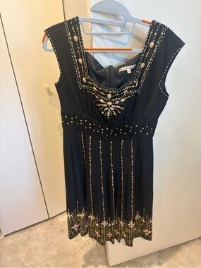 Nanette Lepore Silk Embellished Dress – Black w/ Gold Beading – Size 4